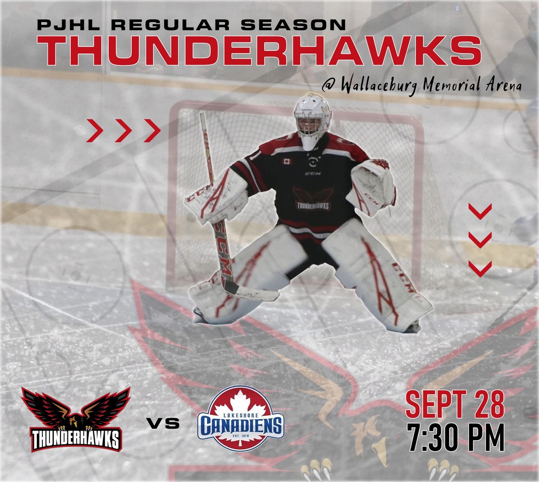 🚨It's GAME DAY!!🚨

The Wallaceburg Thunderhawks host the Lakeshore Canadiens tonight @ Wallaceburg Memorial Arena

🏒Puck drops at 7:30pm

#pjhl #hockey #Thunderhawks #hawksNest
